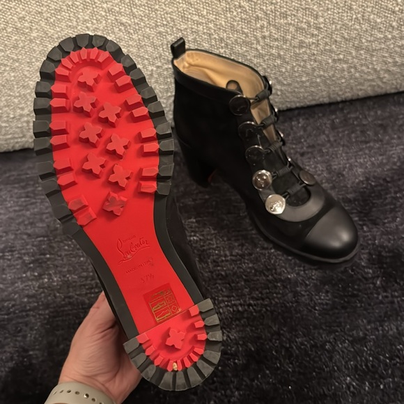 Christian Louboutin Black Suede And Leather Alphabouton Ankle Boots - Picture 3 of 5